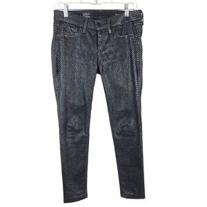 GRAY Saks Fifth Avenue Skinny Jeans 27 Blue Snake print Lowrise Mobwife stretch